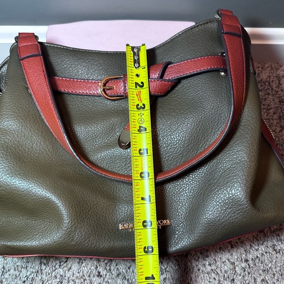 Jones New York Signature Olive Green Satchel Shoulder Bag Brown Trim - Picture 3 of 13